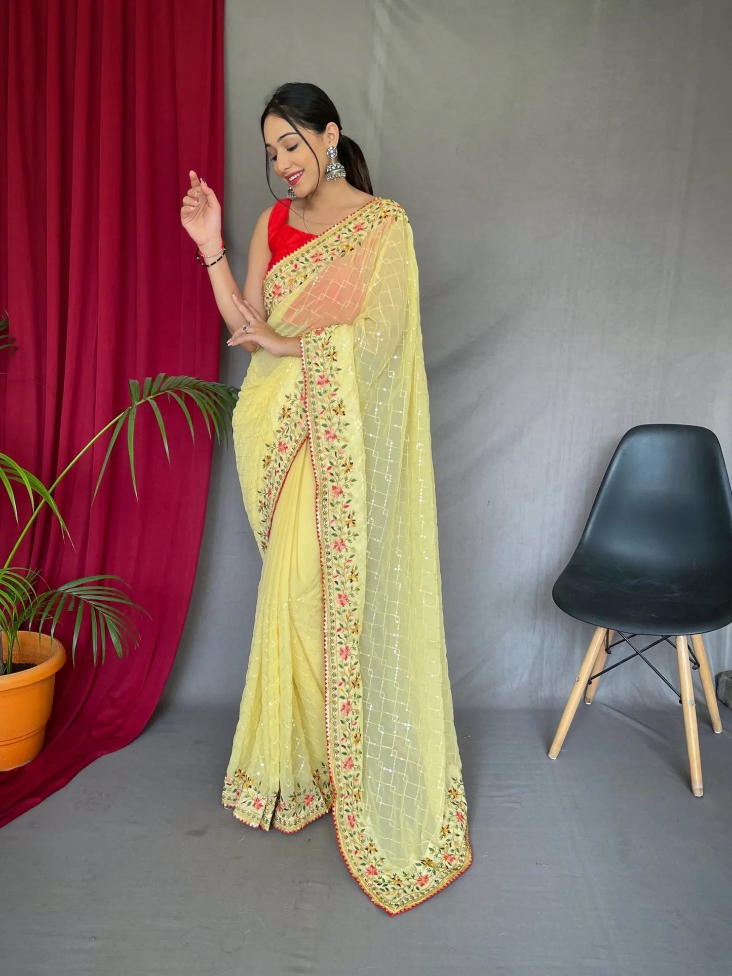 Elegant Pure Georgette Saree for Weddings & Parties, Blouse