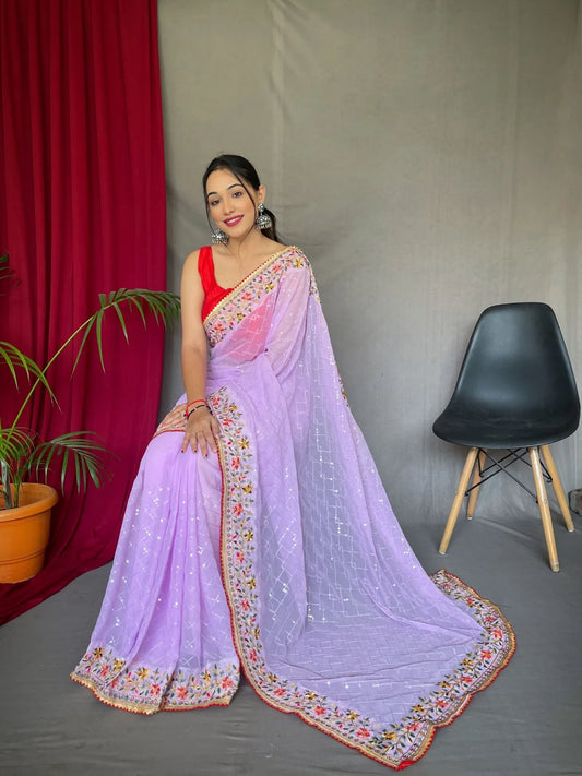 Elegant Pure Georgette Saree for Weddings & Parties, Blouse